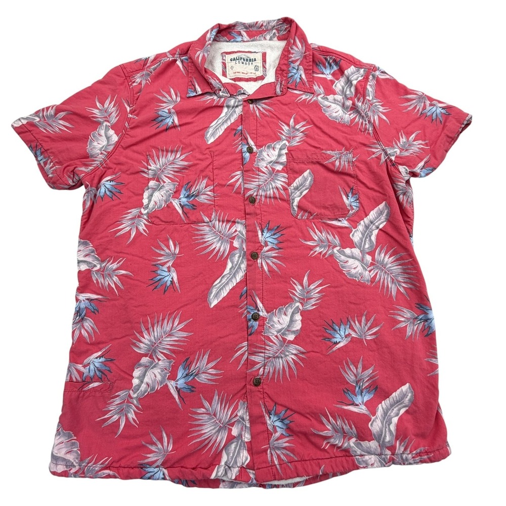 California Cowboy Shirt Mens 2XL Red Short Sleeve Button Terry Lined High Water